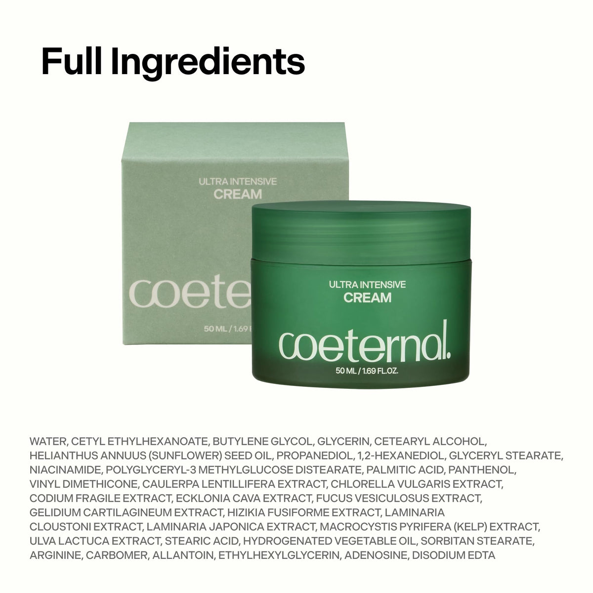 coeternal Ultra Intensive Cream, Hydrating Korean Face Moisturizer with Niacinamide, Arginine & Algae11 Extracts, Non-greasy Barrier Cream for Dry, Oily or Sensitive Skin, 50ml / 1.69 fl.oz.