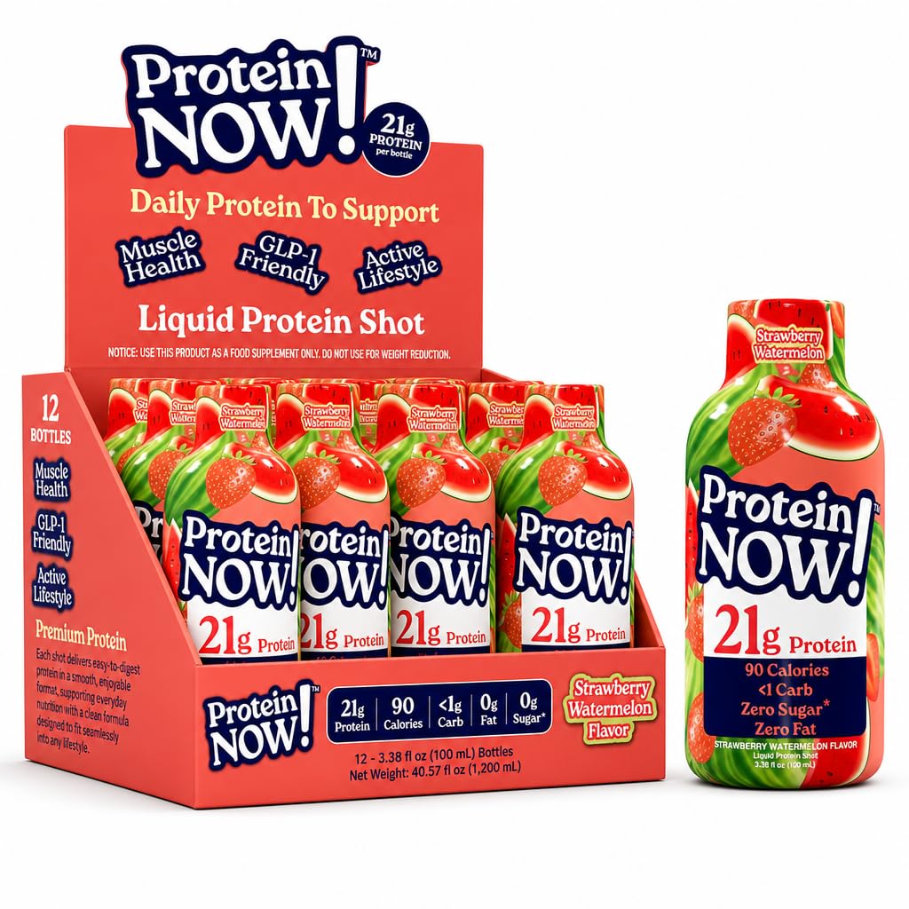 Protein Now Liquid 3 oz. Protein Shot By NutraBio– 21g Protein, 0 Carbs, 0 Fat, GLP-1 Support, Ready-to-Drink, No Refrigeration, Whey & Collagen Protein for Hair, Skin & Nails, On-the-Go Nutrition- Blueberry Acai