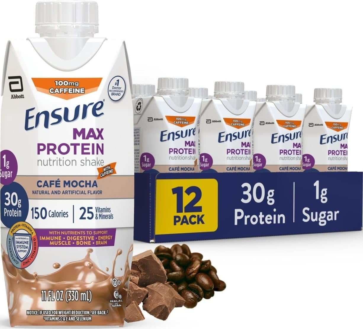 Ensure Max Protein French Vanilla Shake, 30g High Protein, 12 Pack
