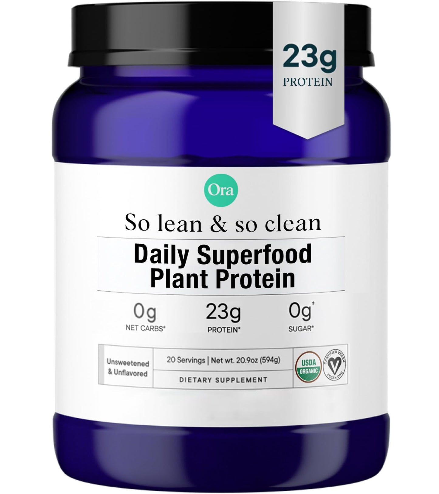 Ora Organic Vegan Protein Powder for Women & Men - Vanilla, 20 Servings