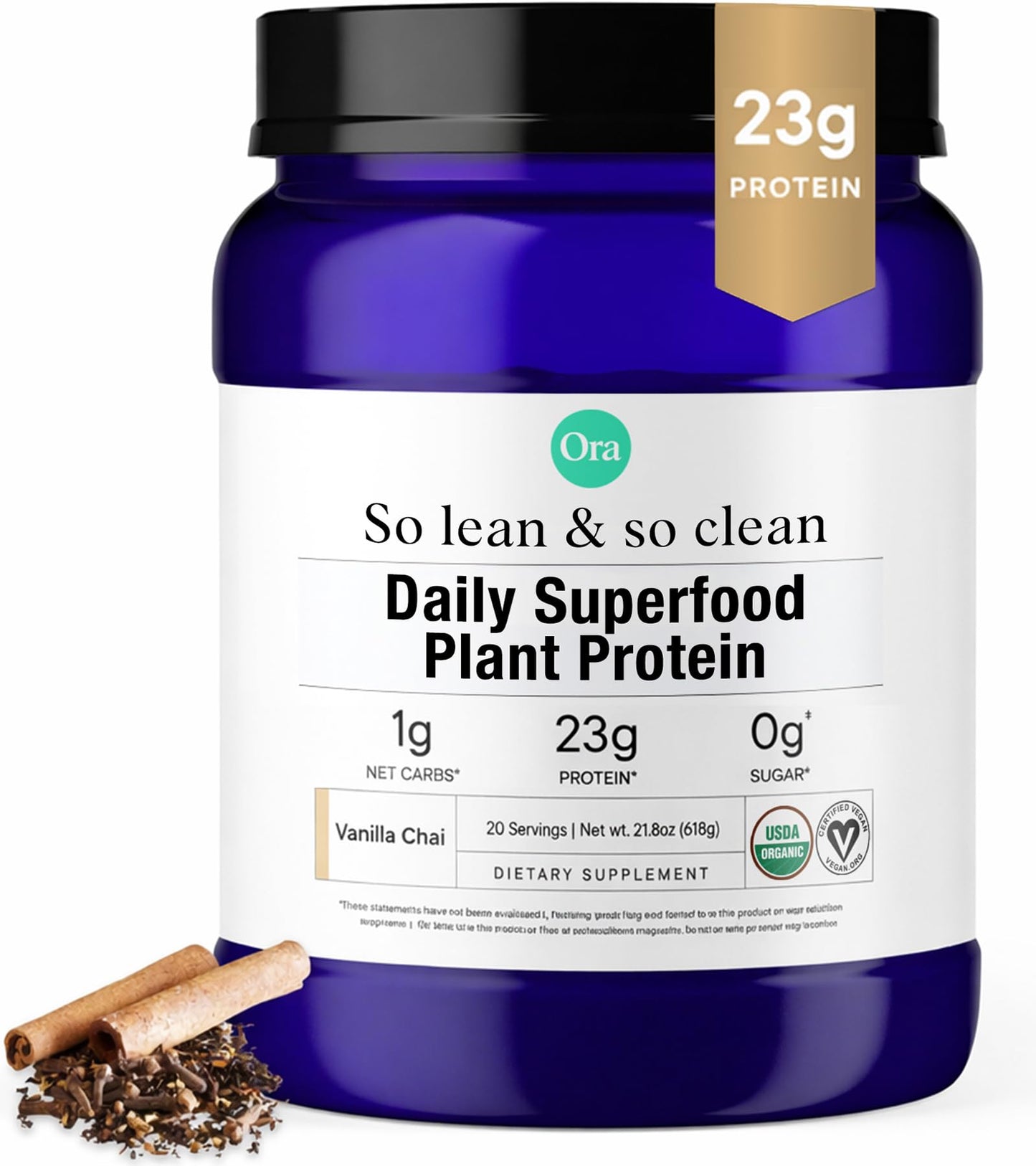 Ora Organic Vegan Protein Powder for Women & Men - Vanilla, 20 Servings