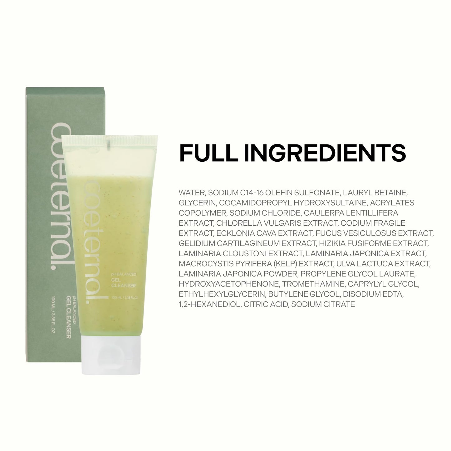 coeternal pH Balanced Gel Cleanser, Hydrating Korean Foaming Face Wash with Algae11 & Kelp Powder, Gentle Deep Cleanser for Oily or Sensitive Skin, Non-Comedogenic K-Beauty, 100ml / 3.38 fl.oz.