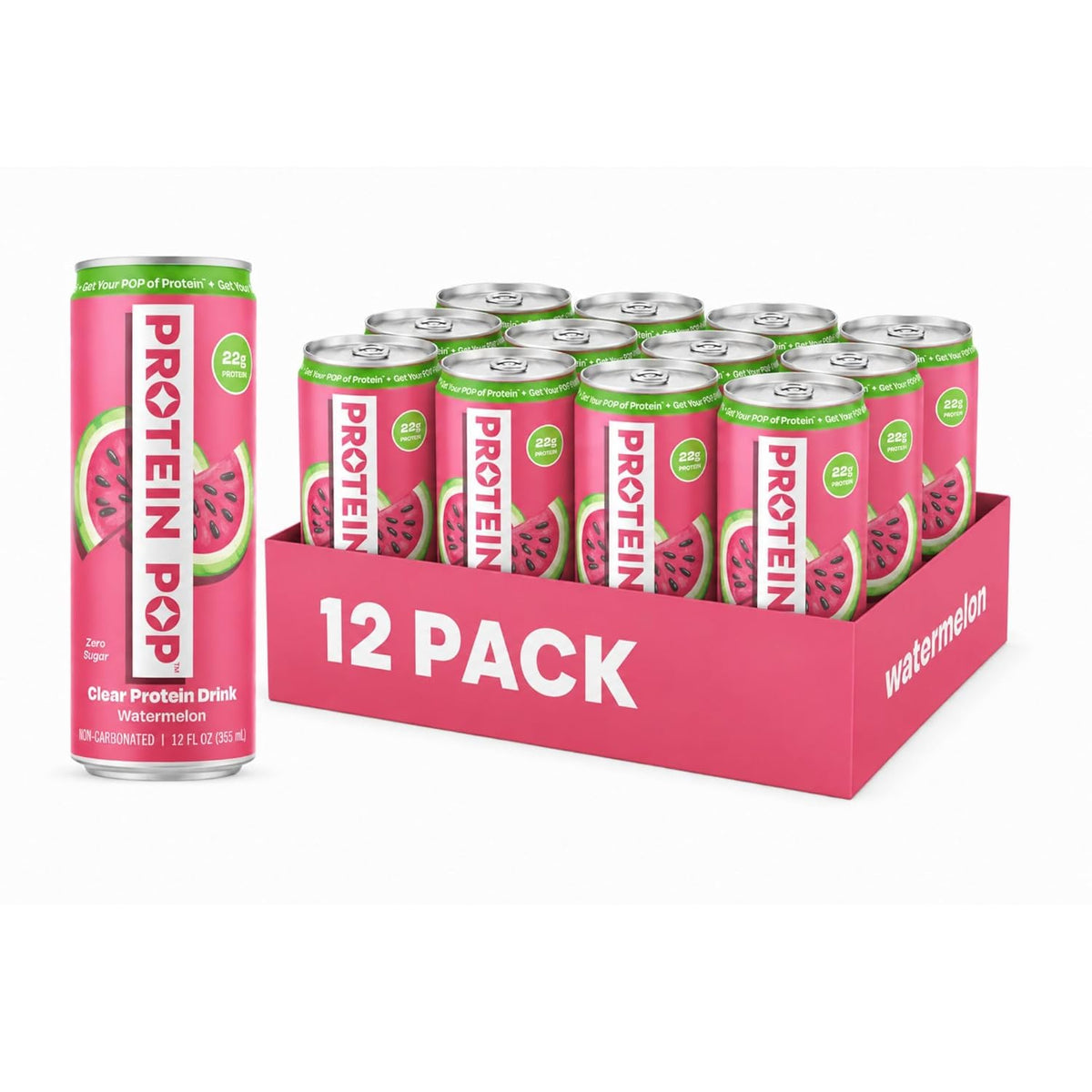 Ready to Drink Clear Protein Shakes | 22g of Protein - Whey Protein Isolate Non-Carbonated - Zero Sugar (Watermelon - 12 fl oz, 12 cans)