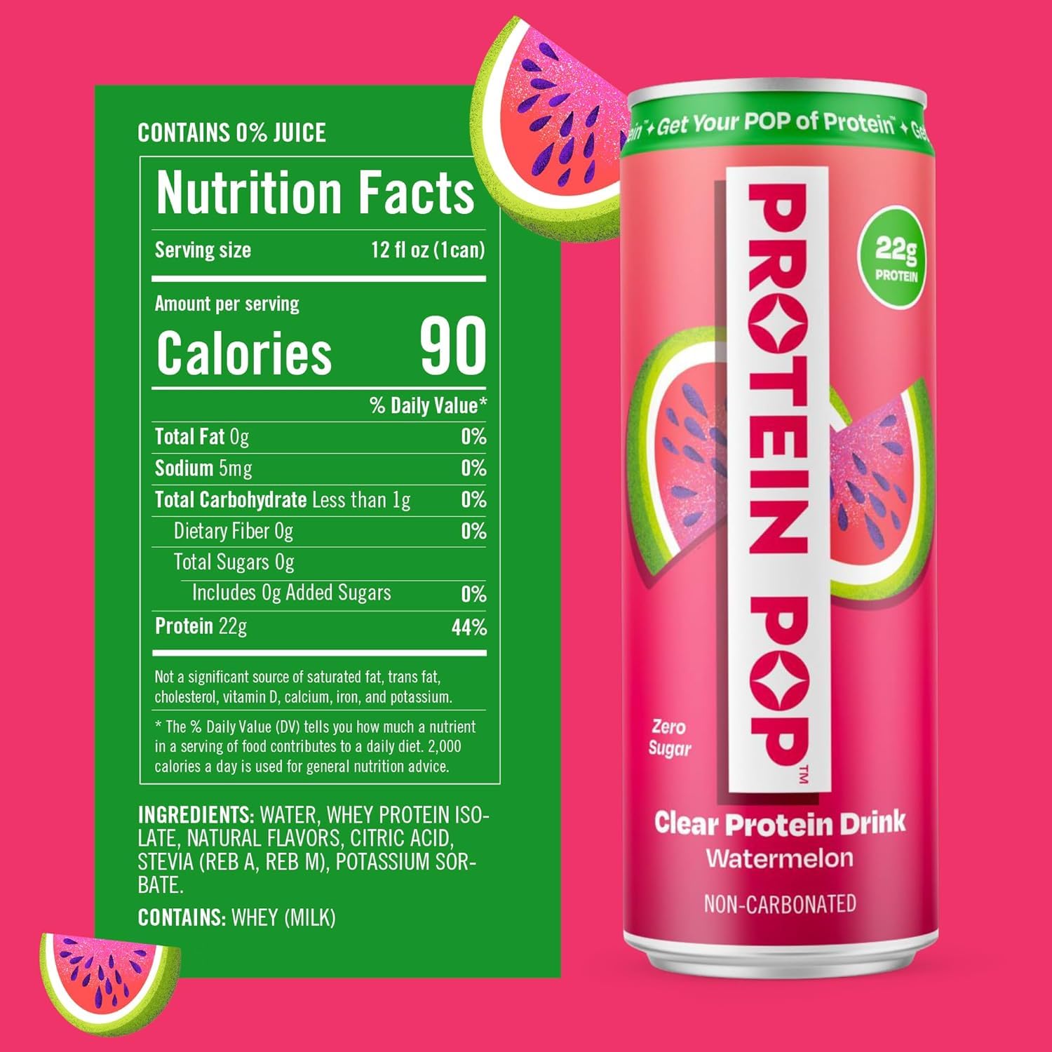 Ready to Drink Clear Protein Shakes | 22g of Protein - Whey Protein Isolate Non-Carbonated - Zero Sugar (Watermelon - 12 fl oz, 12 cans)