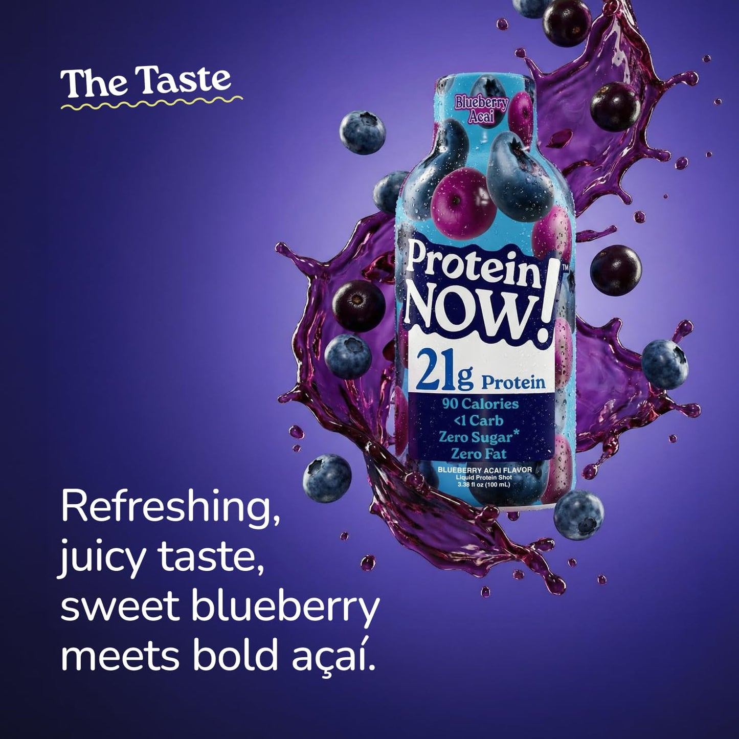 Protein Now Liquid 3 oz. Protein Shot By NutraBio– 21g Protein, 0 Carbs, 0 Fat, GLP-1 Support, Ready-to-Drink, No Refrigeration, Whey & Collagen Protein for Hair, Skin & Nails, On-the-Go Nutrition- Blueberry Acai