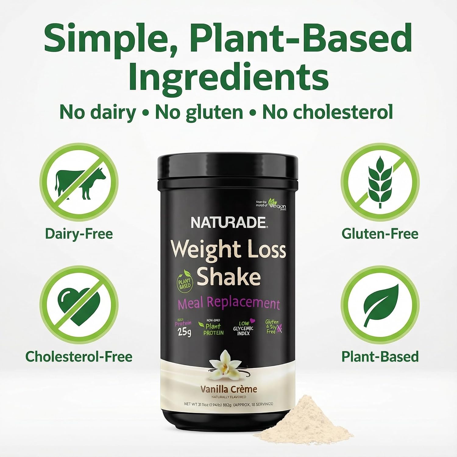 Plant-Based Meal Replacement Shake | 25g Complete Protein, Fiber & 18 Vitamins | Creamy Vanilla | Low Sugar Nutrition to Support Daily Wellness, Balance & Satiety | Naturade Weight Loss - 31.1 oz