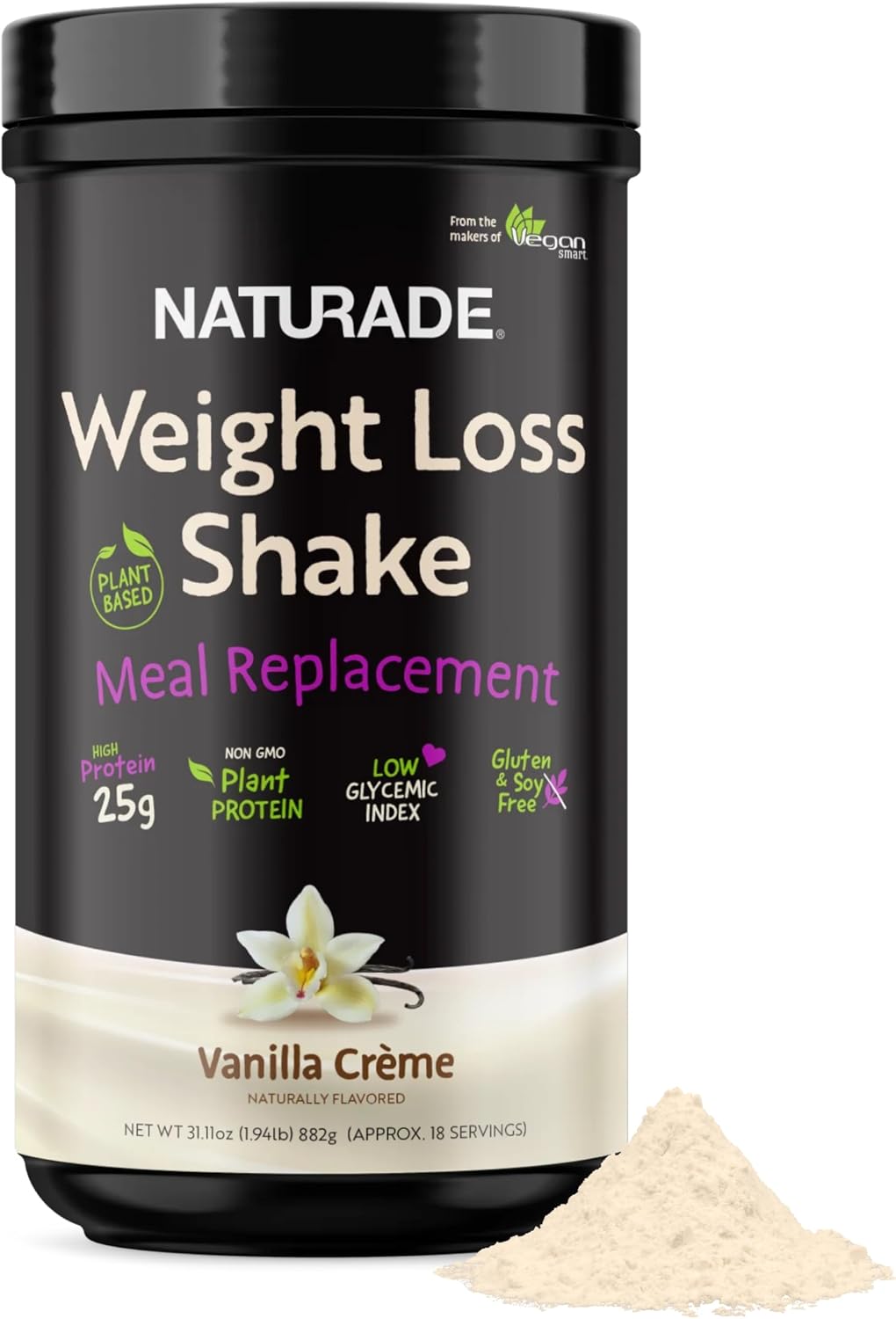 Plant-Based Meal Replacement Shake | 25g Complete Protein, Fiber & 18 Vitamins | Creamy Vanilla | Low Sugar Nutrition to Support Daily Wellness, Balance & Satiety | Naturade Weight Loss - 31.1 oz