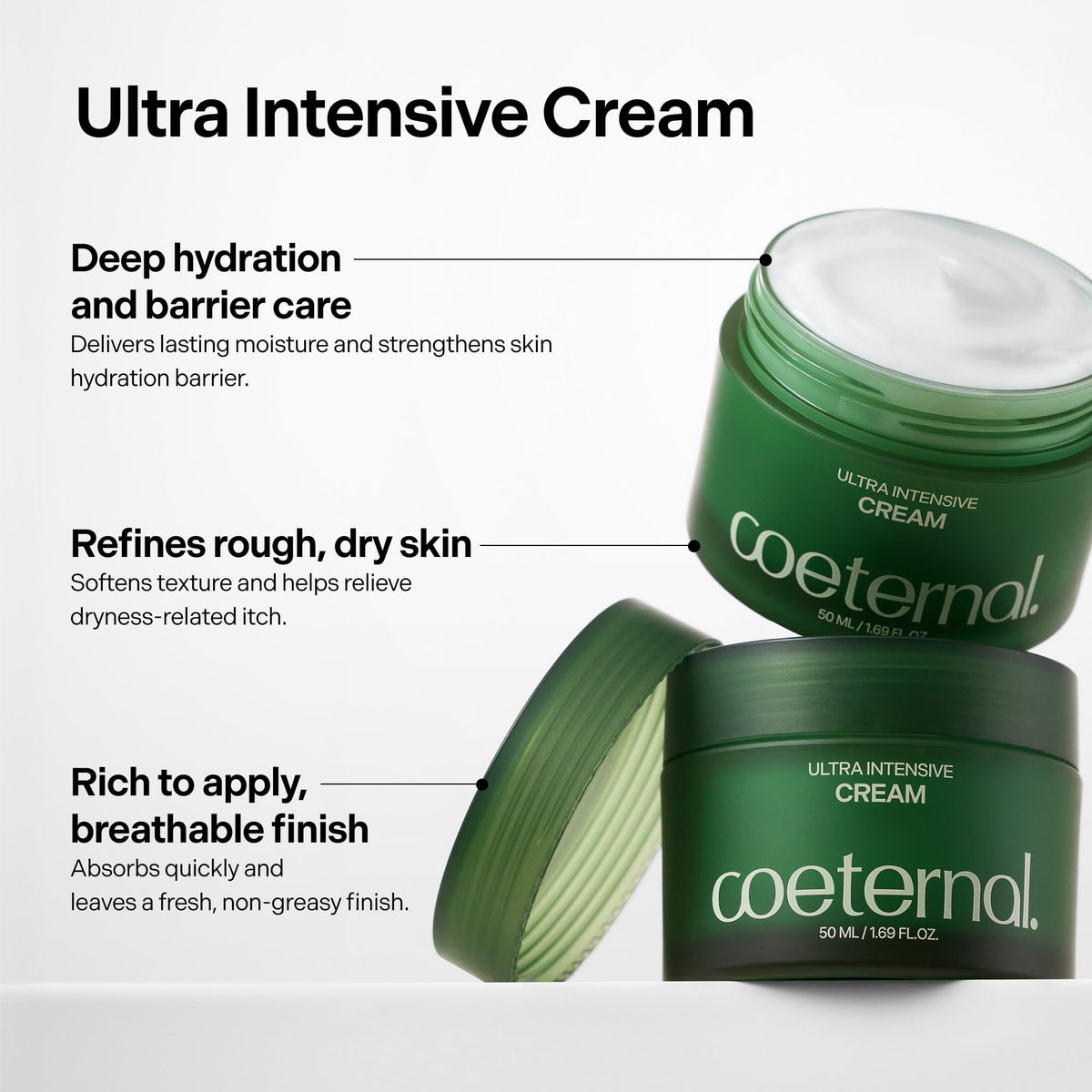 coeternal Ultra Intensive Cream, Hydrating Korean Face Moisturizer with Niacinamide, Arginine & Algae11 Extracts, Non-greasy Barrier Cream for Dry, Oily or Sensitive Skin, 50ml / 1.69 fl.oz.