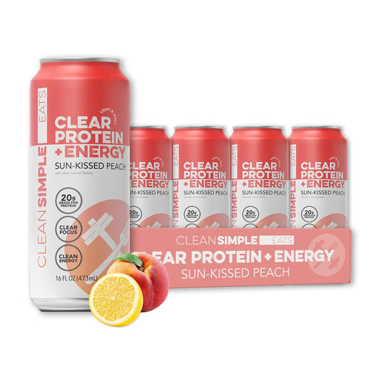 Clean Simple Eats Clear Protein + Energy, Sun-Kissed Peach, 12 Pack