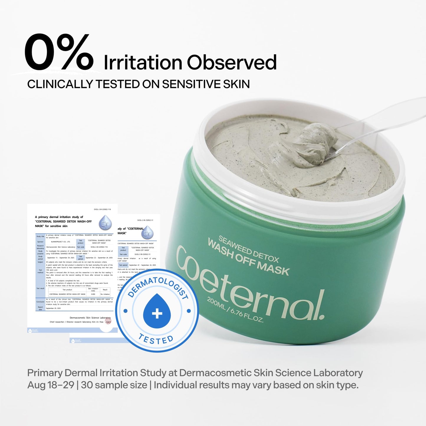 coeternal Seaweed Detox Wash Off Mask, Cooling Korean Clay Mask with Bentonite, Kaolin, Glycerin & Seaweed Extracts for Pore Minimizing, Deep Cleansing, Non-Drying Mud Mask, 200ml / 6.76 fl.oz.