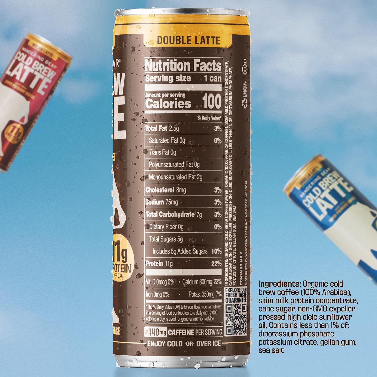 Wandering Bear High-Protein Cold Brew Latte Cans - Double Latte, 8 oz