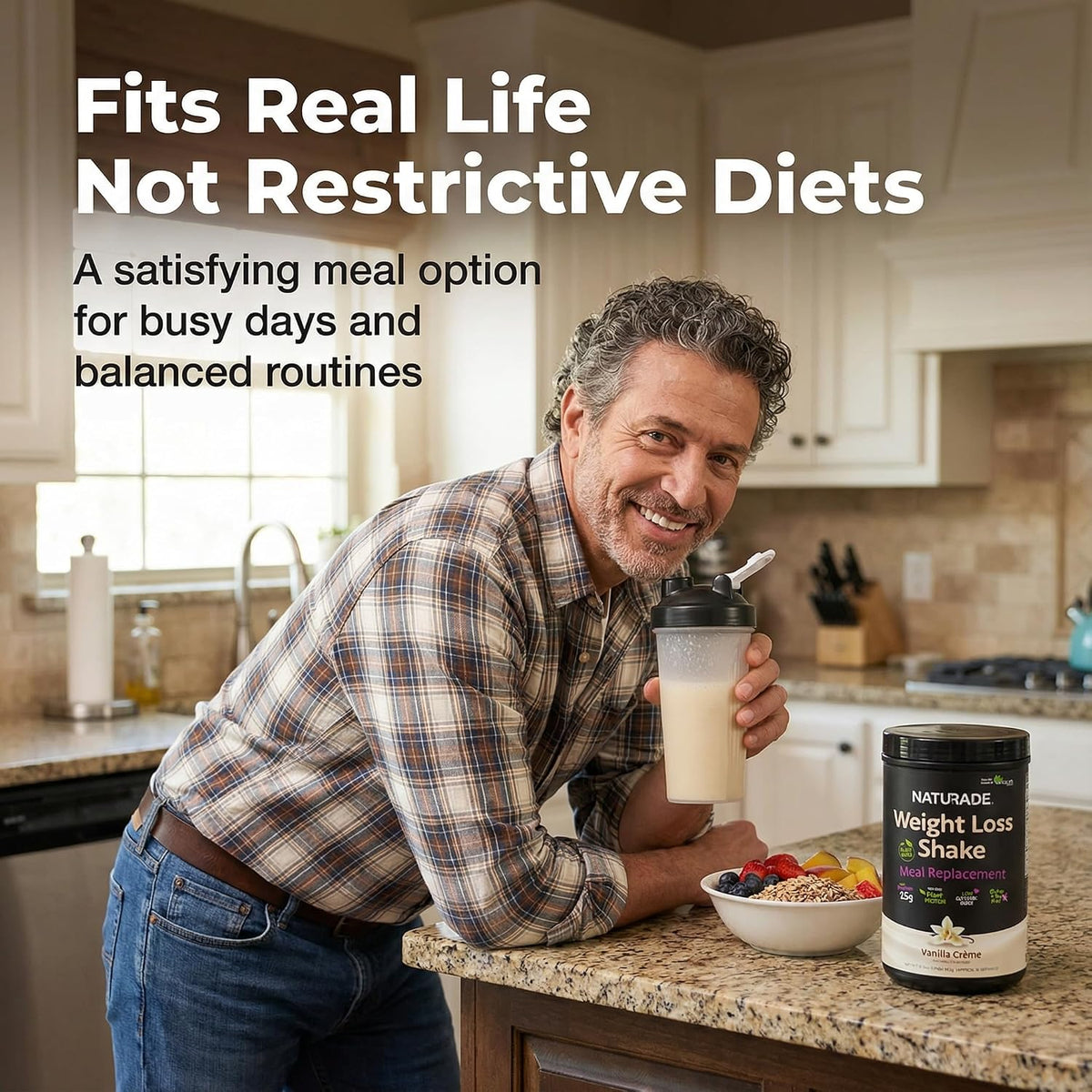 Plant-Based Meal Replacement Shake | 25g Complete Protein, Fiber & 18 Vitamins | Creamy Vanilla | Low Sugar Nutrition to Support Daily Wellness, Balance & Satiety | Naturade Weight Loss - 31.1 oz