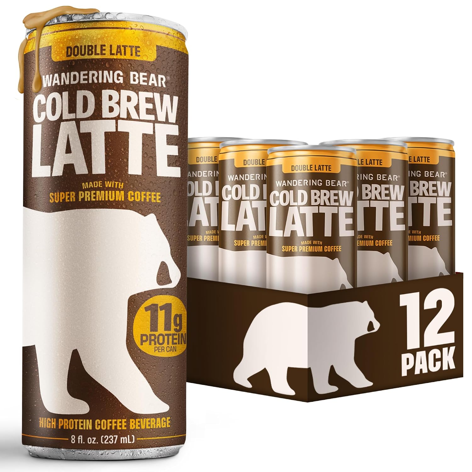 Wandering Bear High-Protein Cold Brew Latte Cans - Double Latte, 8 oz
