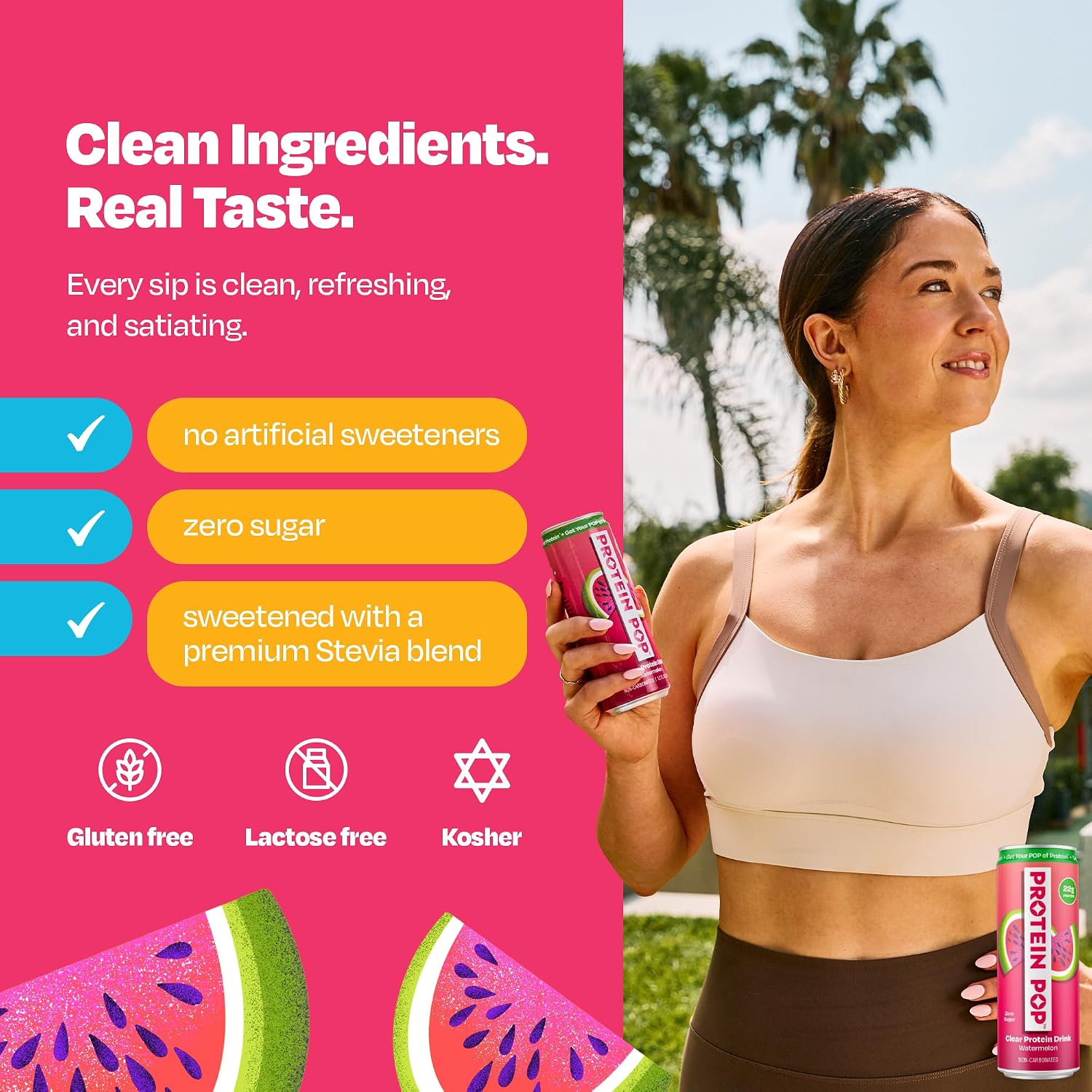 Ready to Drink Clear Protein Shakes | 22g of Protein - Whey Protein Isolate Non-Carbonated - Zero Sugar (Watermelon - 12 fl oz, 12 cans)