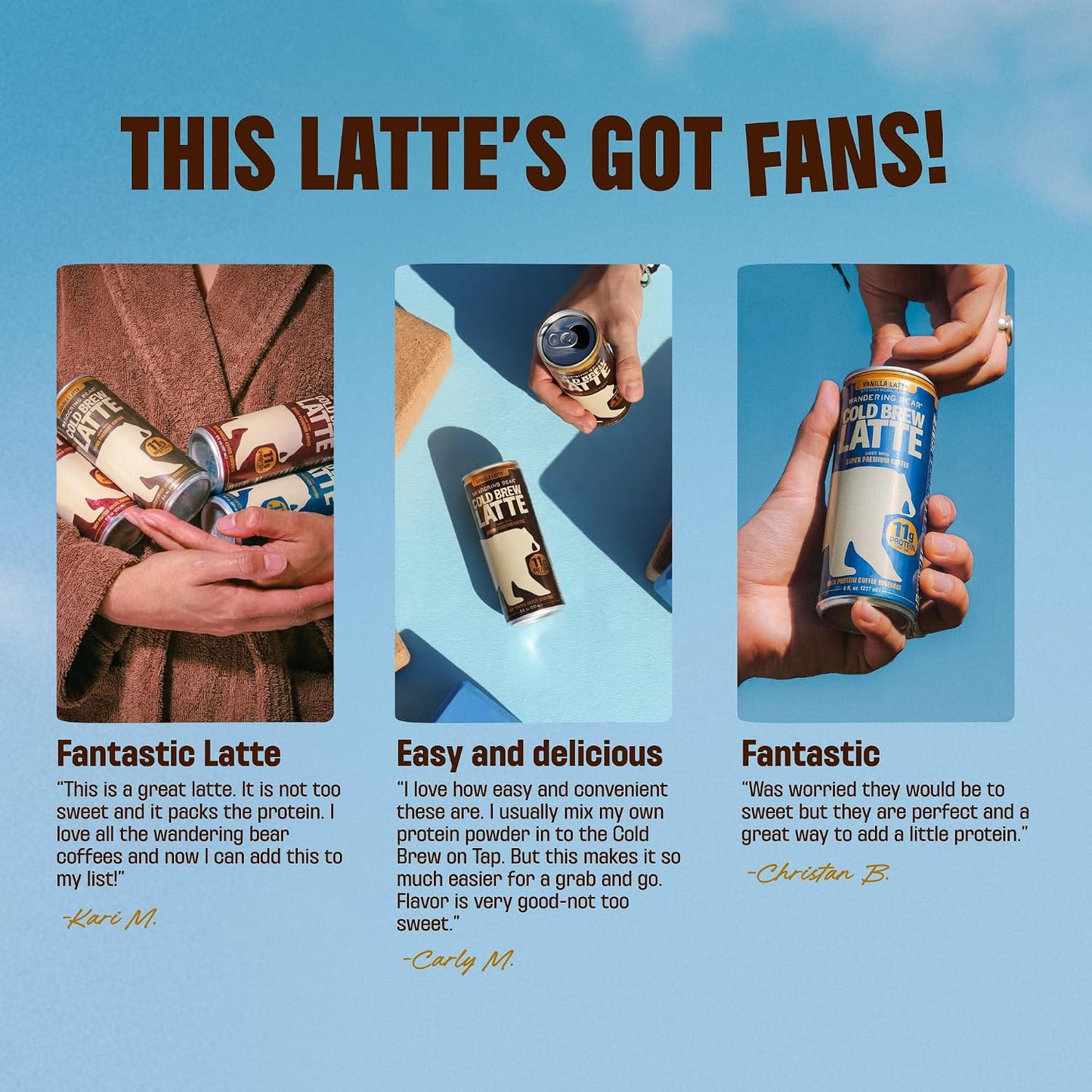 Wandering Bear High-Protein Cold Brew Latte Cans - Double Latte, 8 oz