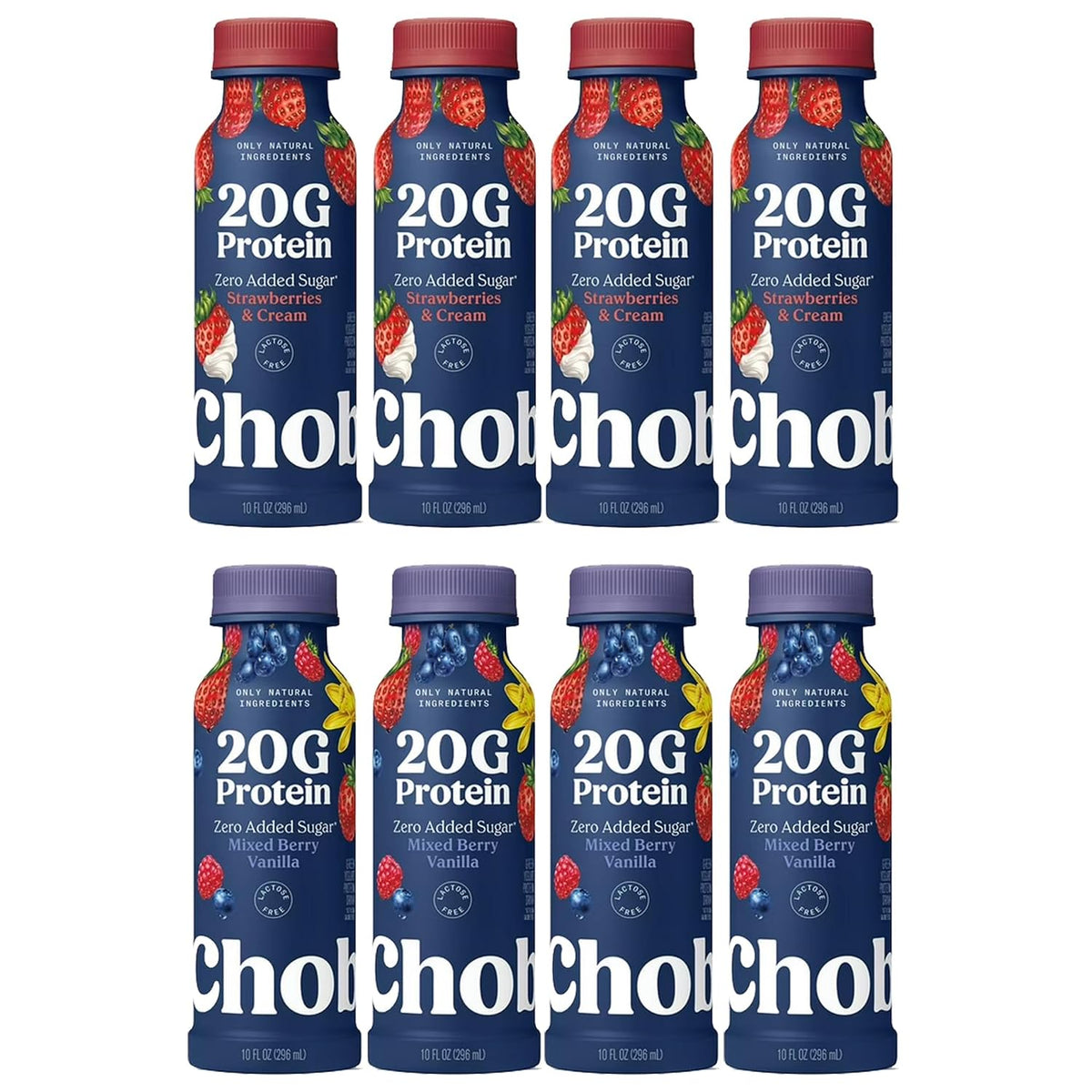Greek Yogurt Protein Drink, Low Fat, 20g Protein per Bottle, Variety Pack, Strawberry Cream and Mixed Berry Vanilla Flavors 10 fl oz, 8 Count
