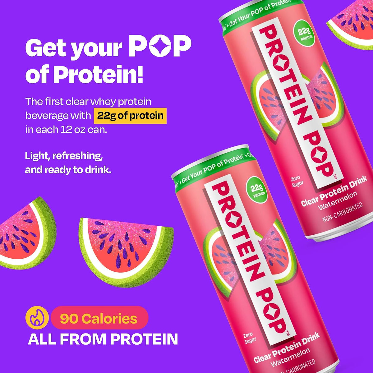 Ready to Drink Clear Protein Shakes | 22g of Protein - Whey Protein Isolate Non-Carbonated - Zero Sugar (Watermelon - 12 fl oz, 12 cans)