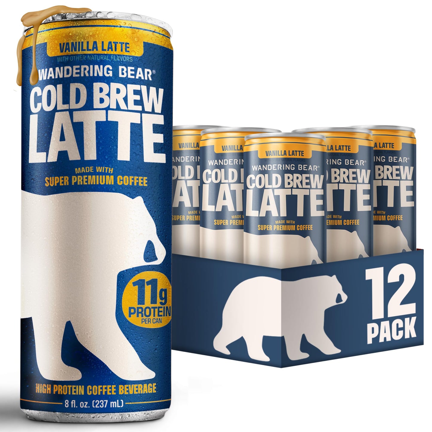 Wandering Bear High-Protein Cold Brew Latte Cans - Double Latte, 8 oz