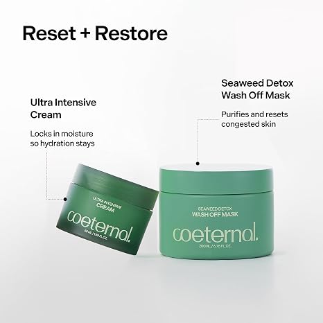 coeternal Reset + Restore Set, Seaweed Detox Wash Off Mask and Ultra Intensive Cream, Korean Skincare